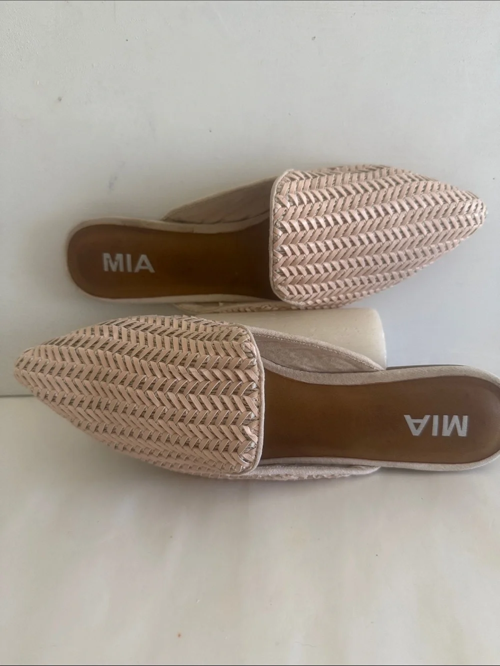 MIA Johana woven beige pointed toe slip on mules coastal womens shoes - Picture 1 of 14